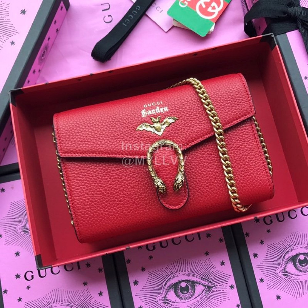 Gucci Bronzing Bat Leather Chain Bag Red 516931