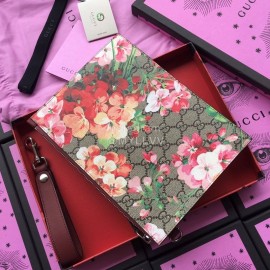 Gucci Biooms Red Flower Zipper Handbag Pink 411691