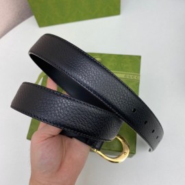 Gucci New Black Leather Gold G Buckle 30mm Belts
