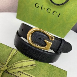 Gucci New Black Leather Gold G Buckle 30mm Belts
