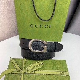 Gucci New Black Leather Silver G Buckle 30mm Belts