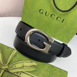 Gucci New Black Leather Silver G Buckle 30mm Belts