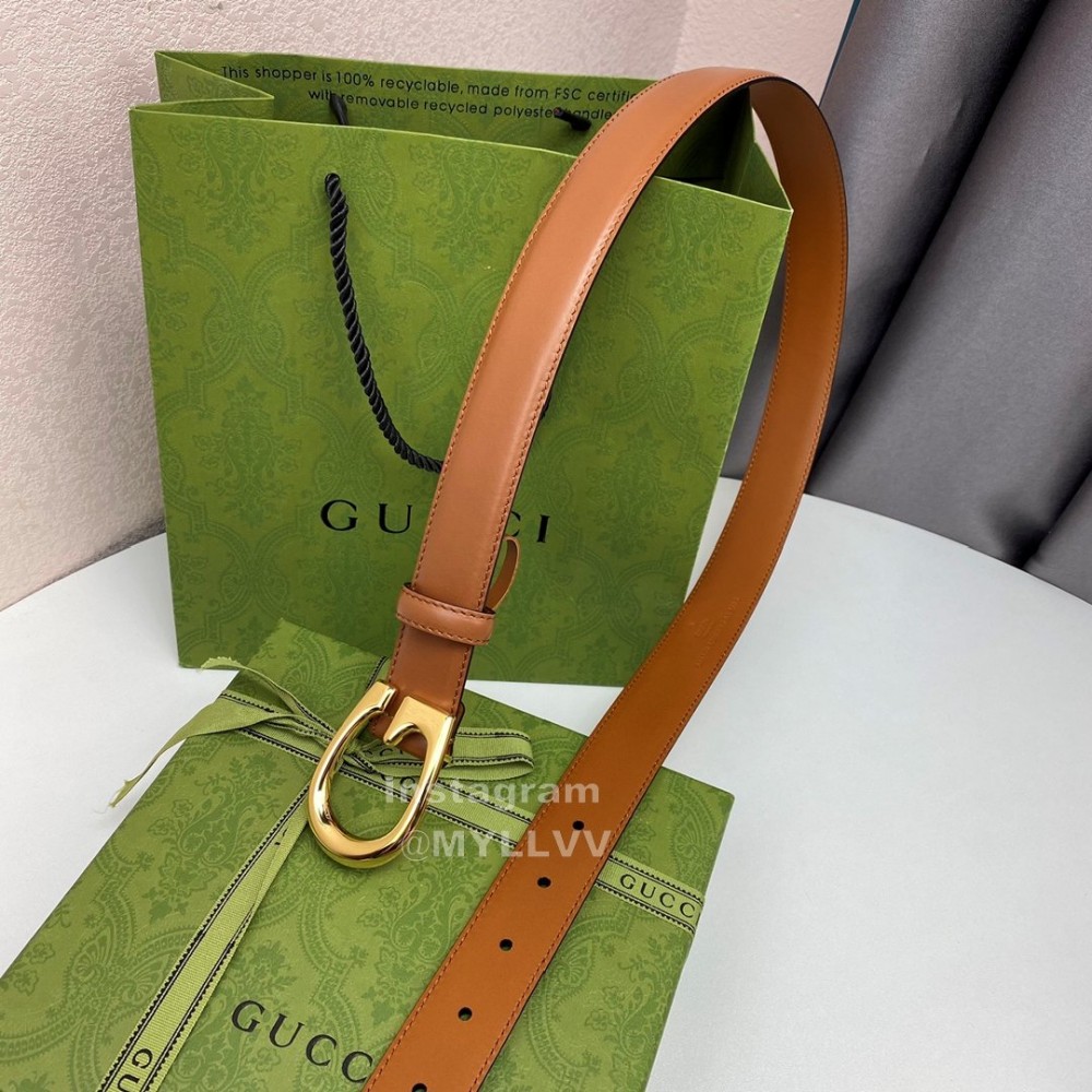 Gucci New Brown Leather Gold G Buckle 30mm Belts