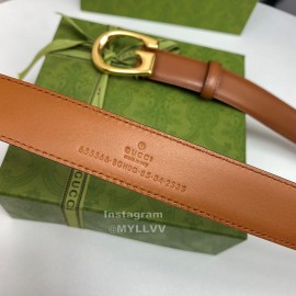 Gucci New Brown Leather Gold G Buckle 30mm Belts