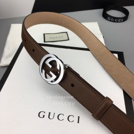 Gucci Fashion Brown Calf Black Gg Buckle 25mm Belts