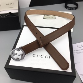 Gucci Fashion Brown Calf Black Gg Buckle 25mm Belts