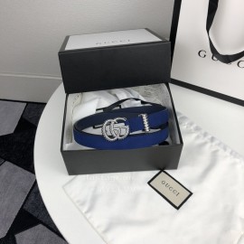 Gucci Retro Blue Leather Gg Buckle 20mm Belts