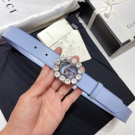 Gucci Soft Calf Gg Buckle 30mm Belts For Women Blue