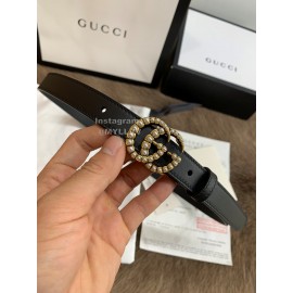 Gucci New Calf Pearl Gg Buckle 20mm Belt For Women