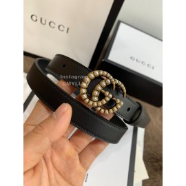 Gucci New Calf Pearl Gg Buckle 20mm Belt For Women