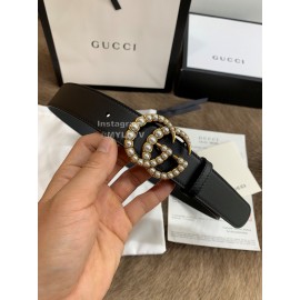 Gucci New Calf Pearl Gg Buckle 30mm Belt For Women