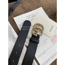 Gucci New Calf Pearl Gg Buckle 30mm Belt For Women