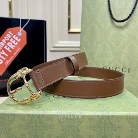 Gucci Brown Leather Electroplated Buckle 25mm Belt