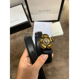 Gucci Fashion Calf Flower Buckle 25mm Belts For Women Black