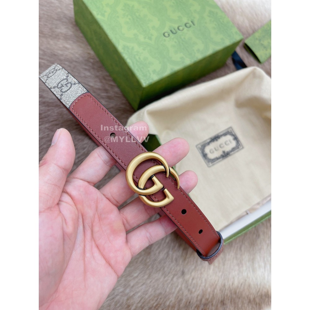 Gucci New Printed Calf Leather Gold Gg Buckle 20mm Belts Brown