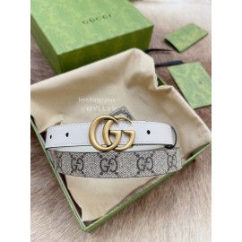 Gucci New Printed Calf Leather Gold Gg Buckle 20mm Belts White