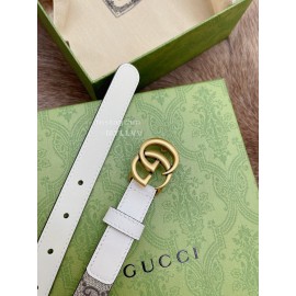 Gucci New Printed Calf Leather Gold Gg Buckle 20mm Belts White
