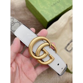 Gucci New Printed Calf Leather Gold Gg Buckle 30mm Belts White
