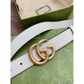 Gucci New Printed Calf Leather Gold Gg Buckle 30mm Belts White