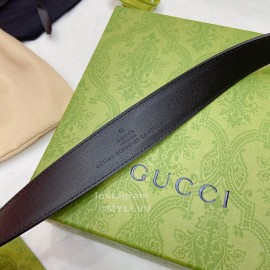 Gucci Classic Calf Leather Gold G Buckle 30mm Belt Black