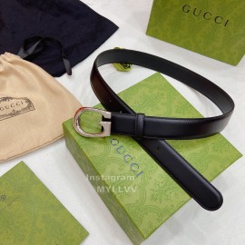 Gucci Classic Calf Leather Silver G Buckle 30mm Belt Black