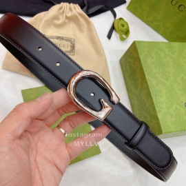 Gucci Classic Calf Leather Silver G Buckle 30mm Belt Black