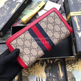 Gucci Bee Glass Beads Colorful Crystal Shiny Ribbon Zipper Around Long Wallet Red 476069