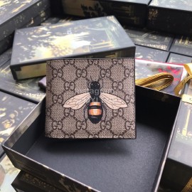 Gucci Bee Butterfly Printed Leather Short Wallet Brown 451268