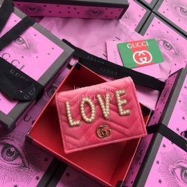 Gucci  GG Love Diamond Beads Diamond Velvet Short Wallet Pink 466492