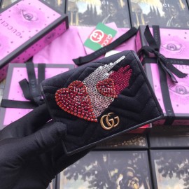 Gucci  GG Heart-Shaped Sequins And Crystal Embroidered Velvet Short Wallet Black 466492