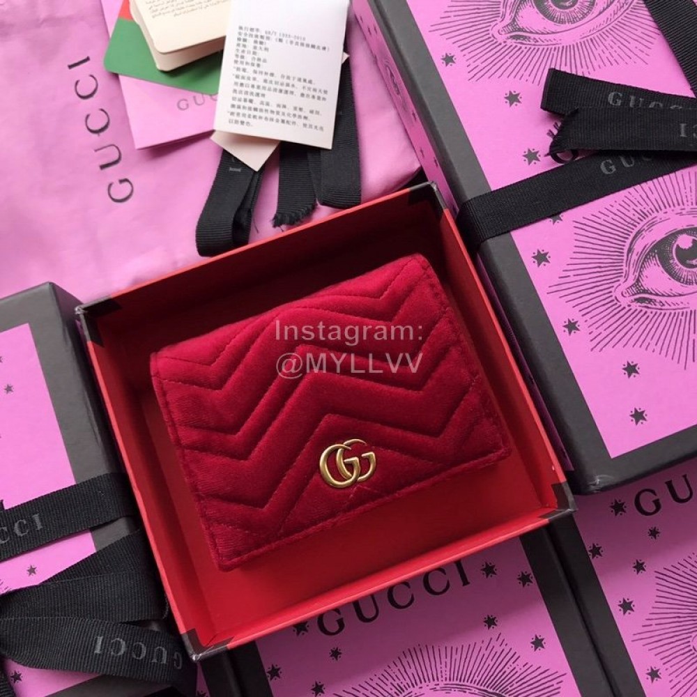 Gucci  GG Solid Color Herringbone Pattern Velvet Short Wallet Dark Red 466492