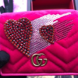 Gucci  GG Heart-Shaped Sequins And Crystal Embroidery Velvet Short Wallet Rose Pink 466492