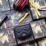 Gucci  GG Quilted Chevron Pattern Pure Color Short Flap Wallet Black 546580