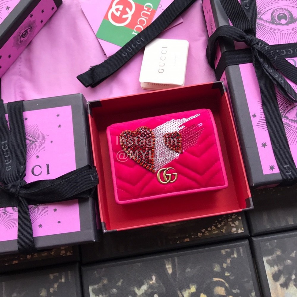 Gucci  GG Marmont Heart-Shaped Sequin Crystal Embroidery Short Velvet Wallet Pink 466492