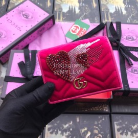 Gucci  GG Marmont Heart-Shaped Sequin Crystal Embroidery Short Velvet Wallet Pink 466492