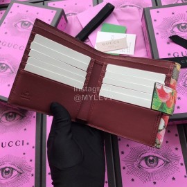 Gucci Blooms Geranium Print Short Clamshell Leather Wallet Red 410071