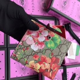 Gucci Blooms Geranium Print Short Clamshell Leather Wallet Red 410071