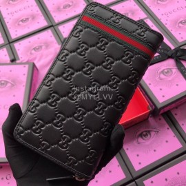 Gucci  GG Striped Webbing Leather Zipper Around Long Wallet Black 291105