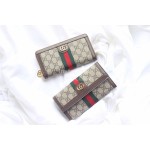Gucci  GG Striped Webbing Leather Folding Wallet Coffee Color 523154
