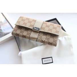 Gucci  GG Striped Alphabet Canvas Cowhide Folding Wallet Champagne Gold 233028