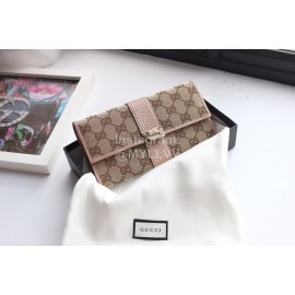 Gucci  GG Striped Alphabet Canvas Cowhide Folding Wallet Pink Gold 233028