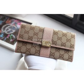 Gucci  GG Striped Alphabet Canvas Cowhide Folding Wallet Pink Gold 233028