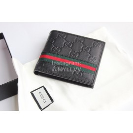 Gucci  GG Zp Striped Plaid Webbing Short Leather Wallet Black 365491