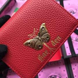 Gucci Bronzing Butterfly Short Leather Flip Wallet Red 516938