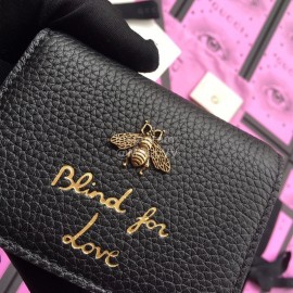 Gucci Bee Letter Flap Leather Short Flap Wallet Black 460185