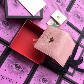 Gucci Bee Letter Fling Pattern Cowhide Short Clamshell Wallet Cherry Blossom Pink 460185