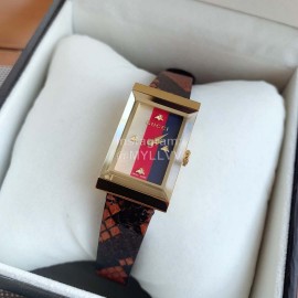 Gucci Frame Square Dial Leather Strap Watch Brown