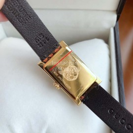 Gucci Frame Square Dial Leather Strap Watch Brown