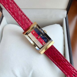 Gucci Frame Square Dial Leather Strap Watch Red