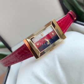 Gucci Frame Square Dial Leather Strap Watch Red